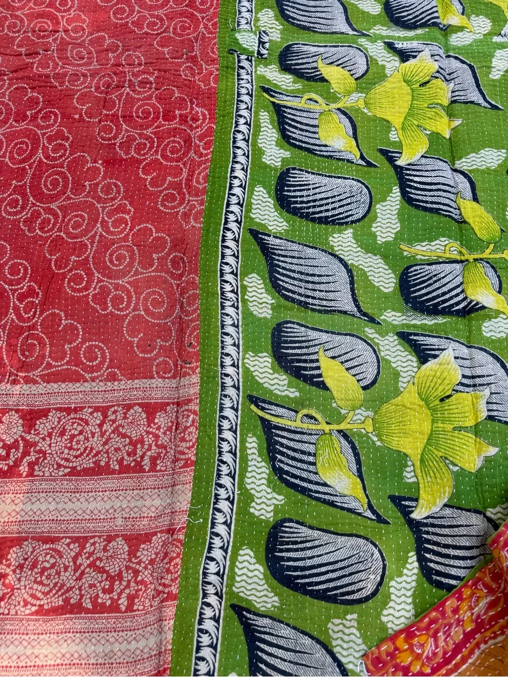 Vintage Handmade Kantha Quilt Blanket - Reversible Boho Cotton Throw